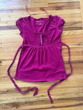 Aeropostale Women's Fuchsia Scoop Neck Tie-Waist Top